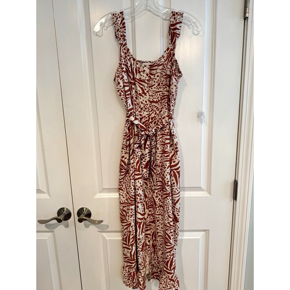 Sincerely Jules Brown/Cream Animal Print XL Sleeveless Dress Smocked